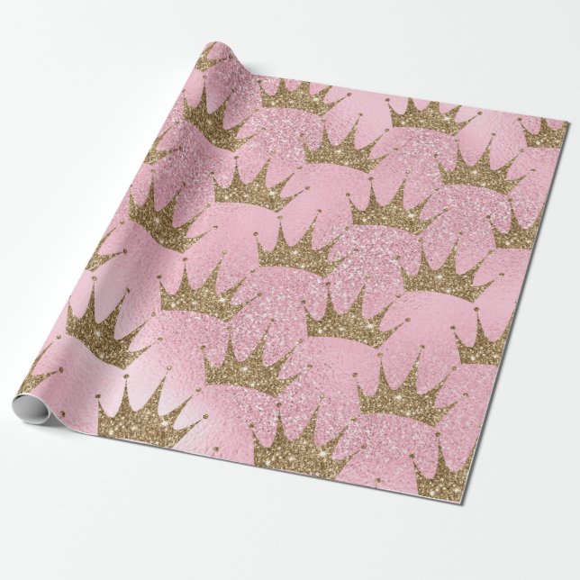 Papel De Regalo Oro Purpurinoso se cruza con Purpurina rosa (Desenrollado)