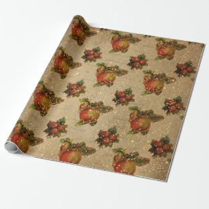 Papel De Regalo Oro rojo de las Felices Navidad de las frutas