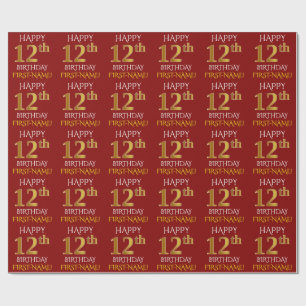 Papel De Regalo Oro rojo, falso "12mo CUMPLEAÑOS FELIZ "