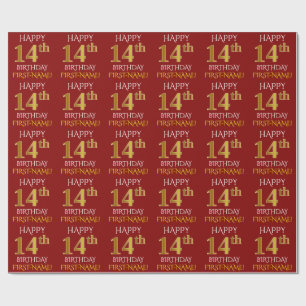 Papel De Regalo Oro rojo, falso "14to CUMPLEAÑOS FELIZ "