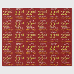Papel De Regalo Oro rojo, falso "22do CUMPLEAÑOS FELIZ "