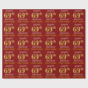 Papel De Regalo Oro rojo, falso "69.o CUMPLEAÑOS FELIZ "