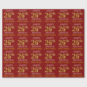 Papel De Regalo Oro rojo, falso "FELIZ 26 cumpleaños"
