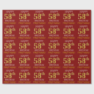 Papel De Regalo Oro rojo, falso "FELIZ 58 cumpleaños"