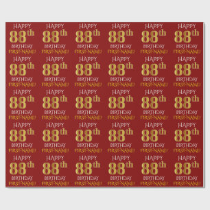 Papel De Regalo Oro rojo, falso "FELIZ 88º CUMPLEAÑOS"