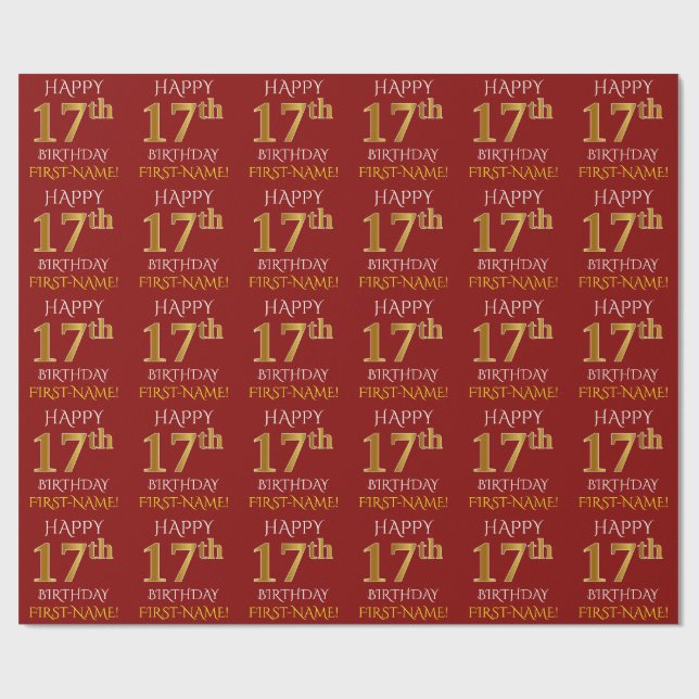 Papel De Regalo Oro rojo, falso "FELIZ CUMPLEAÑOS 17" (Superficie plana)