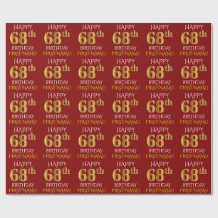 Papel De Regalo Oro rojo, falso "FELIZ CUMPLEAÑOS 68"