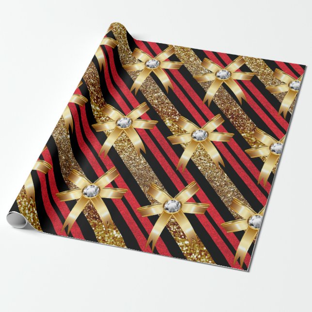Papel De Regalo Oro rojo y falsos arcos negros del diamante del (Desenrollado)