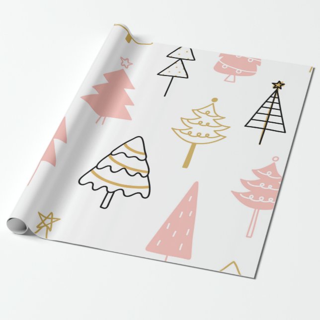 Papel De Regalo Oro rosa del árbol de Navidad (Desenrollado)