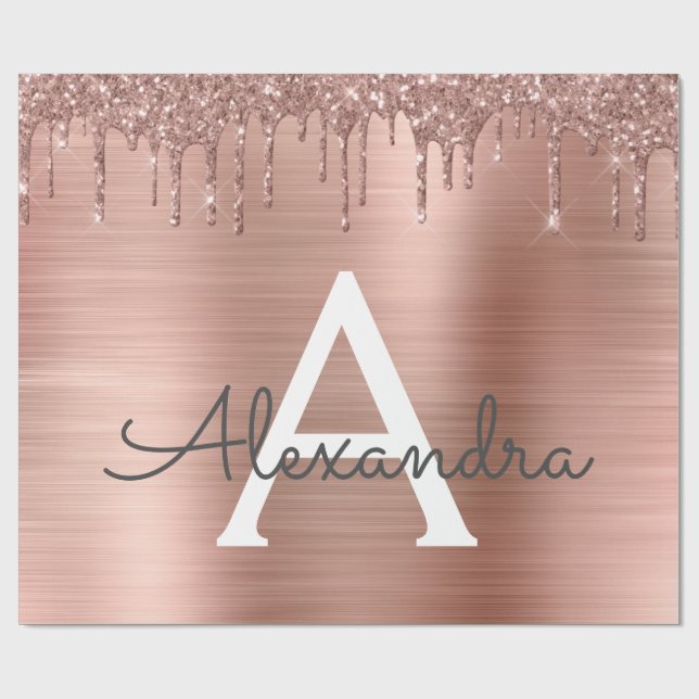 Papel De Regalo Oro Rosa - Nombre Metalizado del monograma del Pur (Superficie plana)