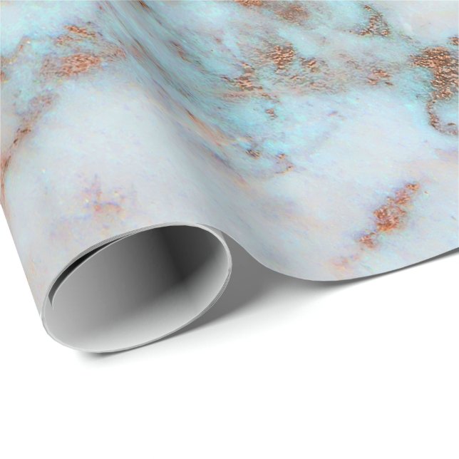 Papel De Regalo Oro rosa rosa Resumen Marble Glam Brush Océano (Esquina del rollo)