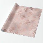 Papel De Regalo Oro Rosa y Damasco Beige<br><div class="desc">Papel de envoltorio de damasco vintage con foil de oro rosa y rosa suave..</div>