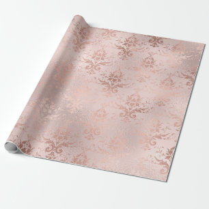 Papel De Regalo Oro Rosa y Damasco Beige