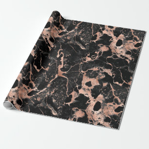 Papel De Regalo Oro Rosa y mármol negro