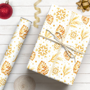 Papel De Regalo Oro Rústico Piña de Pino Vacaciones