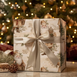 Papel De Regalo Oro Santa Retro grande