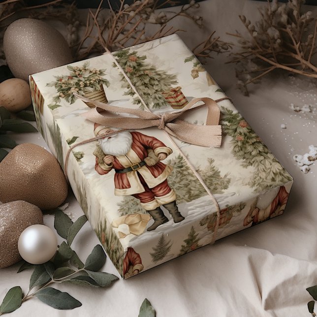 Papel De Regalo Oro Santa Retro grande (Subido por el creador)