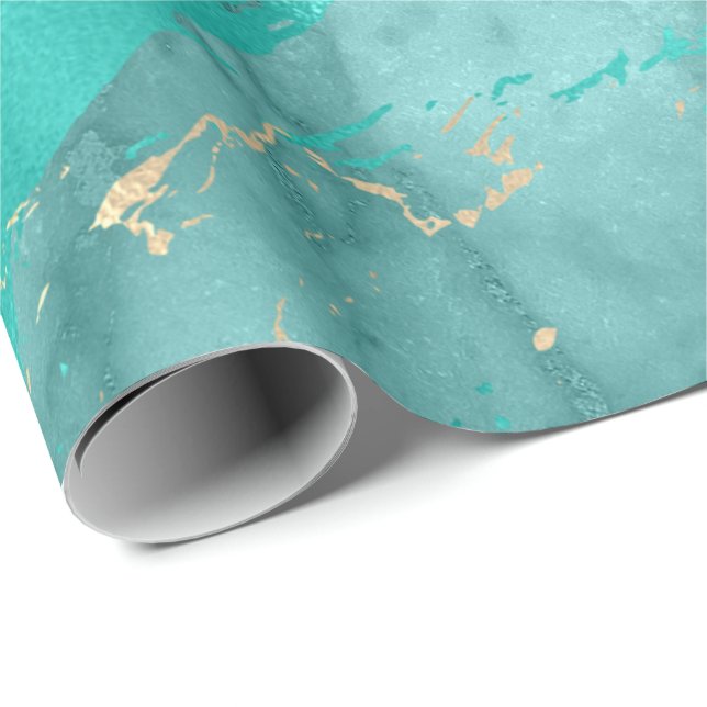 Papel De Regalo Oro Sepia Aqua Marble Sone Strokes Metálicos (Esquina del rollo)