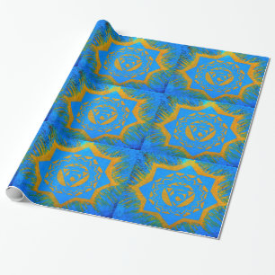 Papel De Regalo oro sobre símbolos tántricos azules