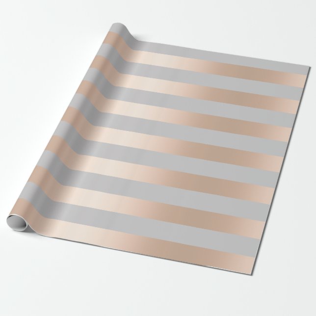 Papel De Regalo Oro subió polluelo elegante y raya gris (Desenrollado)