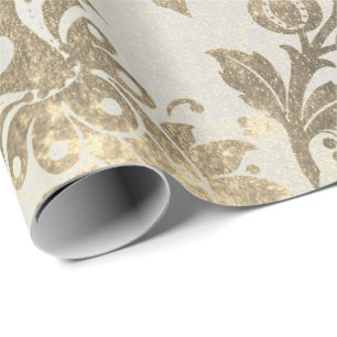 Papel De Regalo Oro sucio de Champán de la sepia del damasco del