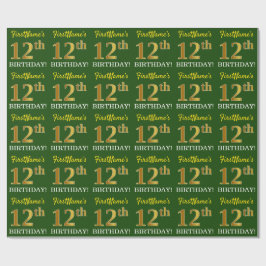 Papel De Regalo Oro verde, de imitación "12º CUMPLEAÑOS"