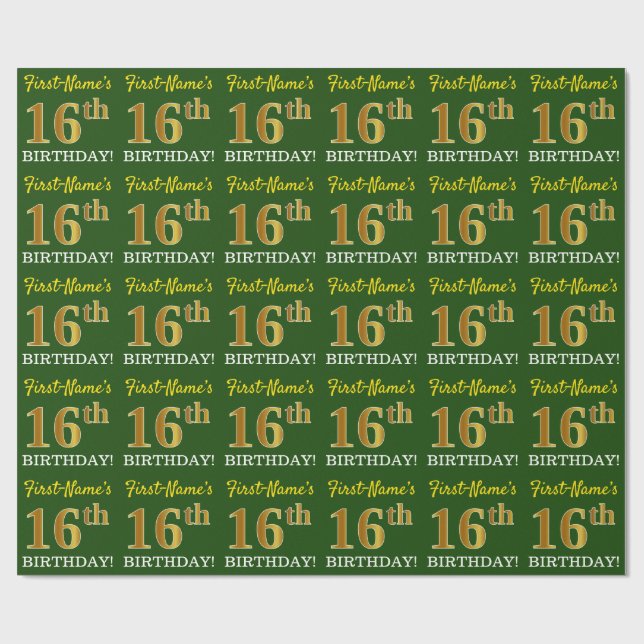 Papel De Regalo Oro verde, de imitación "16 cumpleaños" (Superficie plana)