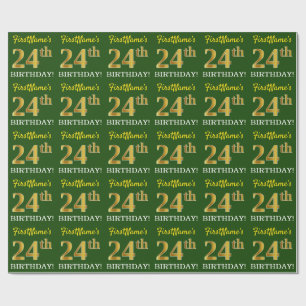 Papel De Regalo Oro verde, de imitación "24to cumpleaños"