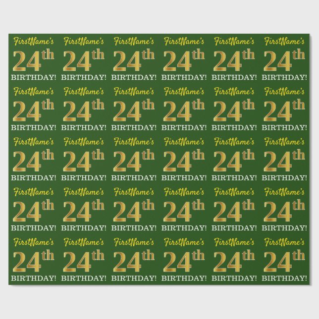 Papel De Regalo Oro verde, de imitación "24to cumpleaños" (Superficie plana)