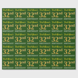 Papel De Regalo Oro verde, de imitación, "32 cumpleaños"