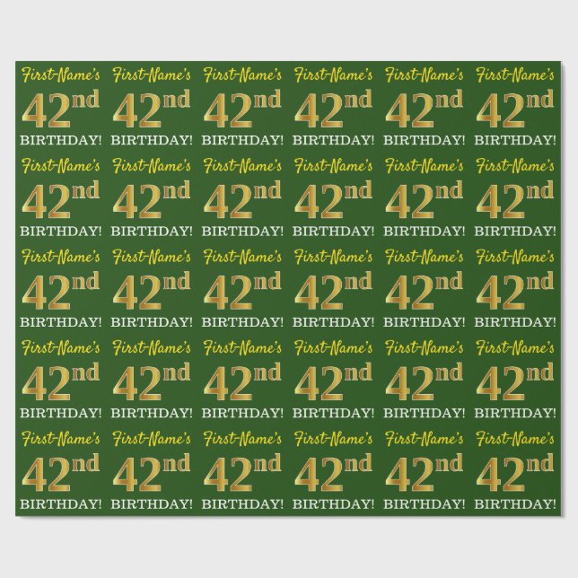 Papel De Regalo Oro verde, de imitación "42º CUMPLEAÑOS" (Superficie plana)