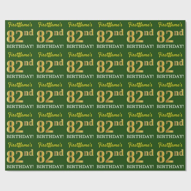 Papel De Regalo Oro verde, de imitación, "82 cumpleaños" (Superficie plana)