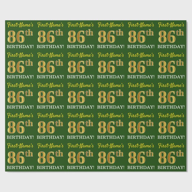 Papel De Regalo Oro verde, de imitación "86 cumpleaños" (Superficie plana)