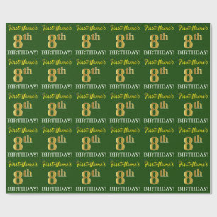 Papel De Regalo Oro verde de imitación "Octavo cumpleaños"