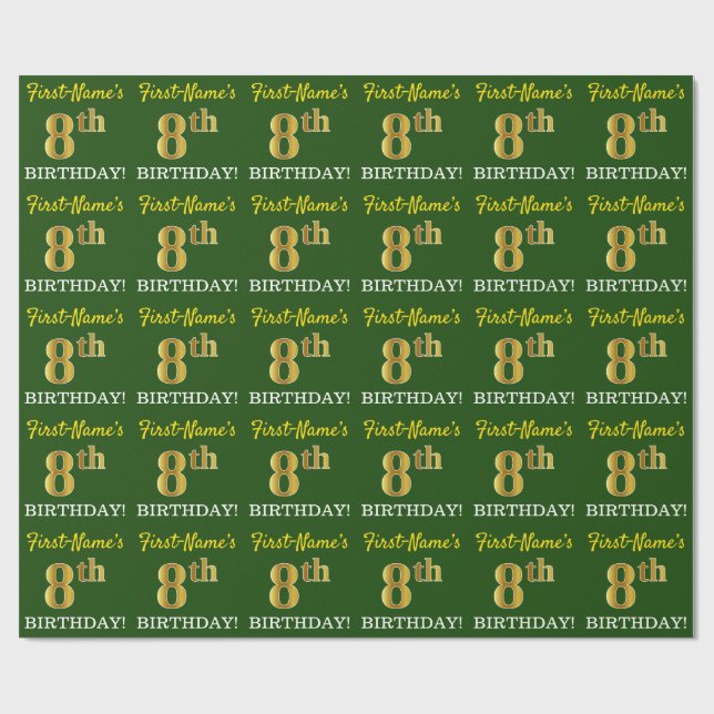 Papel De Regalo Oro verde de imitación "Octavo cumpleaños" (Superficie plana)