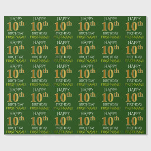 Papel De Regalo Oro verde, falso "10mo CUMPLEAÑOS FELIZ "