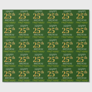Papel De Regalo Oro verde, falso "25to CUMPLEAÑOS FELIZ "