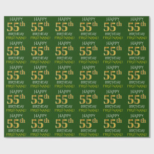 Papel De Regalo Oro verde, falso "55.o CUMPLEAÑOS FELIZ "