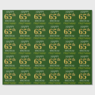 Papel De Regalo Oro verde, falso "65.o CUMPLEAÑOS FELIZ "