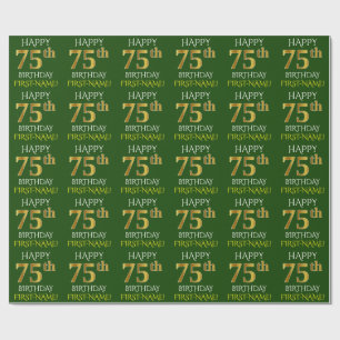 Papel De Regalo Oro verde, falso "75.o CUMPLEAÑOS FELIZ "