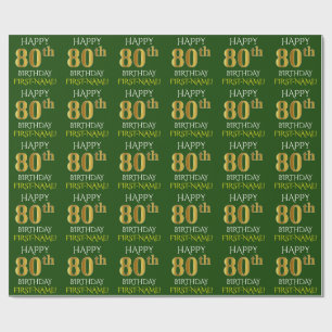 Papel De Regalo Oro verde, falso "80.o CUMPLEAÑOS FELIZ "