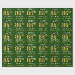 Papel De Regalo Oro verde, falso "86.o CUMPLEAÑOS FELIZ "