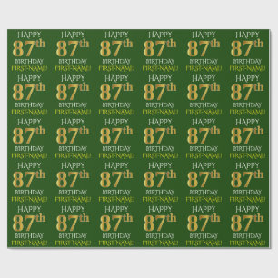 Papel De Regalo Oro verde, falso "87.o CUMPLEAÑOS FELIZ "