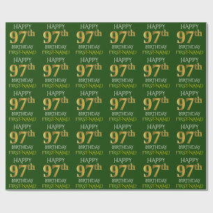 Papel De Regalo Oro verde, falso "97.o CUMPLEAÑOS FELIZ "