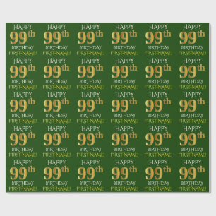 Papel De Regalo Oro verde, falso "99.o CUMPLEAÑOS FELIZ "