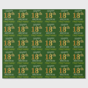 Papel De Regalo Oro verde, falso "décimo octavo CUMPLEAÑOS FELIZ