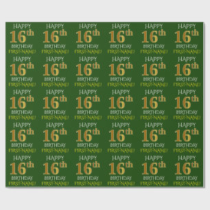 Papel De Regalo Oro verde, falso "décimosexto CUMPLEAÑOS FELIZ "