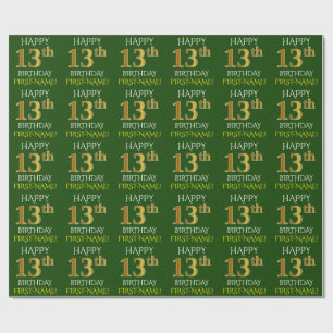 Papel De Regalo Oro verde, falso "décimotercero CUMPLEAÑOS FELIZ