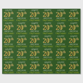 Papel De Regalo Oro verde, falso "FELIZ 20 cumpleaños"