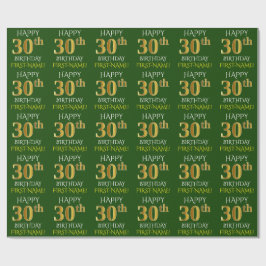 Papel De Regalo Oro verde, falso "FELIZ 30 cumpleaños"